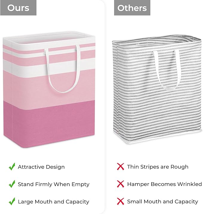 HomeHacks 2 Pack Large Laundry Baskets, Waterproof, Freestanding Laundry Hampers, Collapsible Clothes Hamper with Reinforced Handles in Laundry, College Dorm, Bathroom, Bedroom (Pink, 125Lx2)-NeatNest