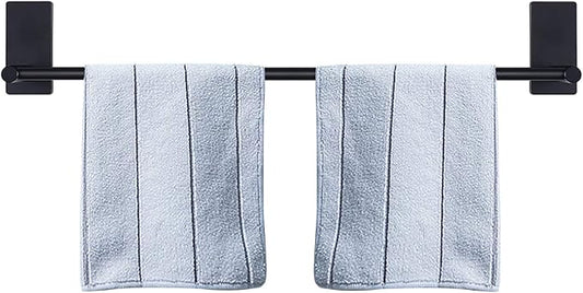 NearMoon Self Adhesive Bathroom Towel Bar- Stainless Steel Bath Wall Shelf Rack Hanging Towel Stick On Sticky Hanger Contemporary Style, NO Drilling (1 Pack, Matte Black, 27-Inch Towel Rack)