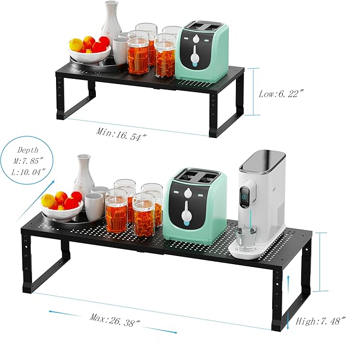 Expandable Spice Rack Kitchen Cabinet Shelf Organizer, Stackable Storage Shelves Racks, Adjustable Counter Shelving for Cabinets, Countertop, Cupboard,Pantry and More(3Packs/Black/Medium)-NeatNest