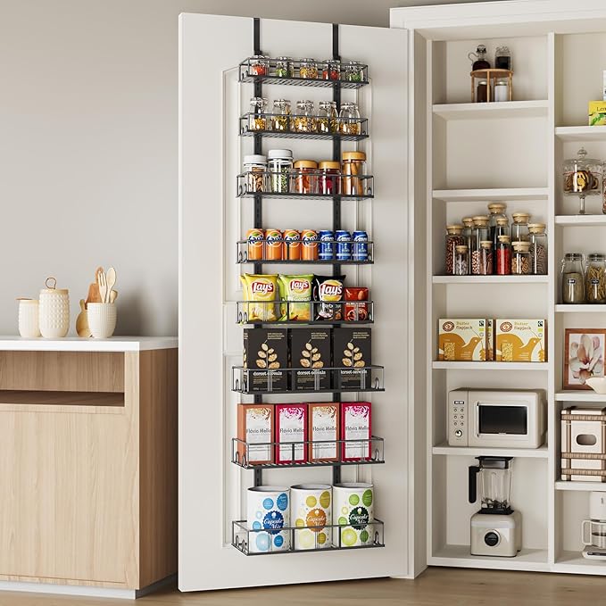 Black 8-Tier Over The Door Pantry Organizer, Pantry Organization And Storage, Metal Hanging Spice Rack Shelves Door, Home & Kitchen Essentials, Laundry Room Bathroom Organization-NeatNest