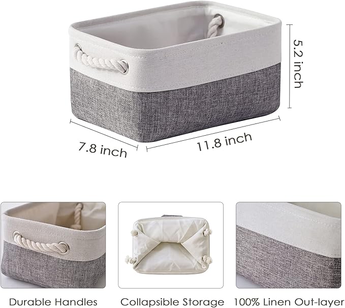 TheWarmHome Organization and Storage Basket for Shelves - 12x8x5.2 inch 1 Pack Fabric Storage Cubes, Collapsible Storage Bins for Closet Organizer Gift Cloth Toy (White & Grey)-NeatNest