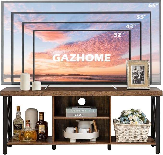 GAZHOME TV Stand for TV up to 55 Inches, TV Cabinet with Open Storage, TV Console Unit with Shelving for Living Room, Entertainment Room, Rustic Brown-NeatNest