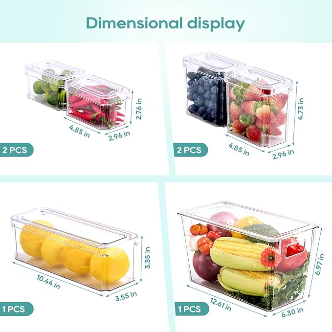 MUCHII 6 Pack Fridge Organizers and Storage, Stackable Fridge Organizer Bins with Lids, Kitchen Organizer Storage Containers for Fruit, Food, Vegetables-NeatNest