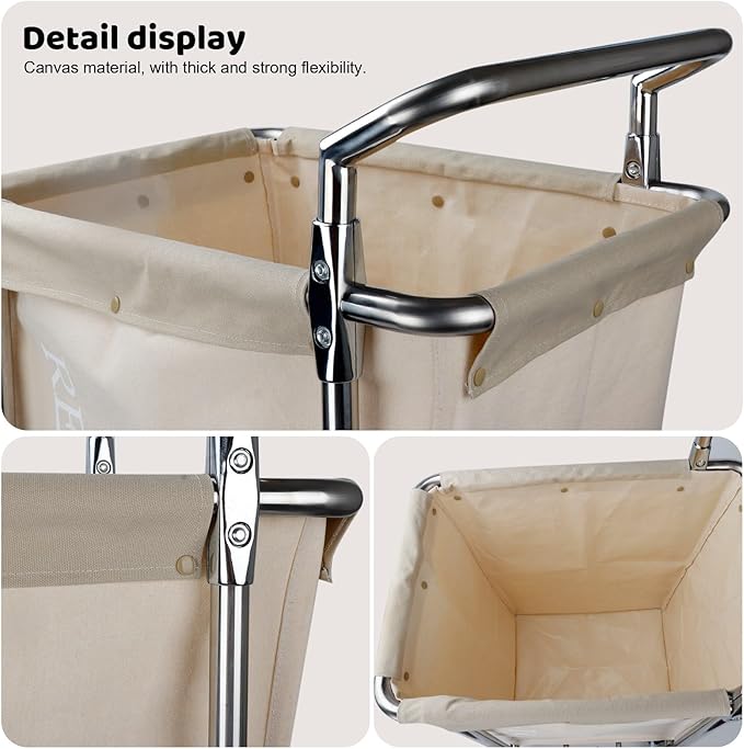 Laundry Cart with Wheels, Rolling Laundry Hamper with Wheels and Handle, Large Dirty Clothes Hamper for Laundry Heavy Duty, Beige