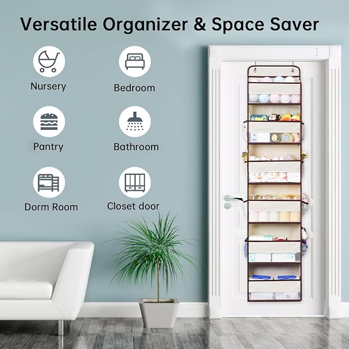 WishJazz Over the Door Organizer, 6 Shelf 50 lbs Load door organizer hanging, No Tilt Closet Organizers and Storage for Bathroom, Bedroom Nursery Newborn, Baby Necessities, Kitchen, Craft Storage