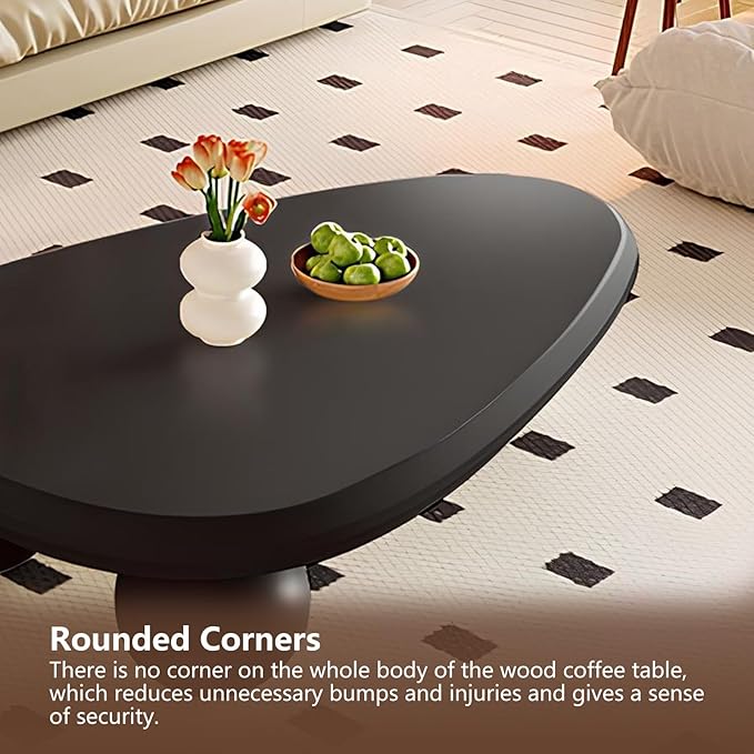 Irregular Coffee Table for Living Room Cloud Coffee Table Oval Coffee Table with 3 Spherical Legs Cute Modern Center Table Indoor Tea Table for Home Decor,Water Drop b Black 39.4"