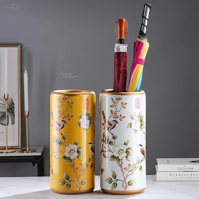 Ceramic Umbrella Stand Living Room Floor-Standing Freestanding Cane Chinese Umbrella Stand Multifunctional Painted Porcelain Vintage Ceramics Flower Vases for Home Office Entrance Indoor(C)-NeatNest