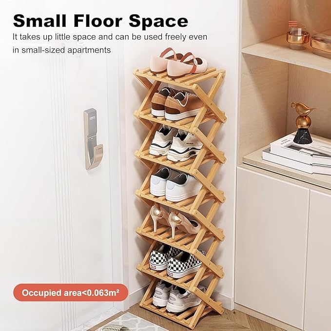 YYW Bamboo Shoe Rack for Entryway, Free Standing Shoe Racks Shelf Closet, Widen Foldable Vertical Shoe Storage Organizer for Living Room-NeatNest