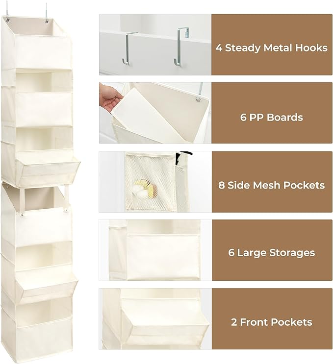 GRANNY SAYS Over The Door Organizer, 6-Shelf Detachable Behind The Door Storage with 8 Pockets, Anti Tilt Large Capacity Door Hanging Organizer for Nursery, Bedroom, Bathroom, Kids Room, Beige-NeatNest