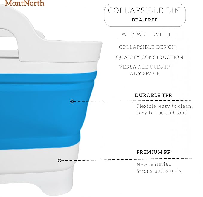 Collapsible Wash Basin 9L, Foldable Dish Tub with Drain Plug, Portable Collapsible Dish Basin, Camping Sink for Washing Dishes, Laundry & Kitchen Use (Blue)-NeatNest