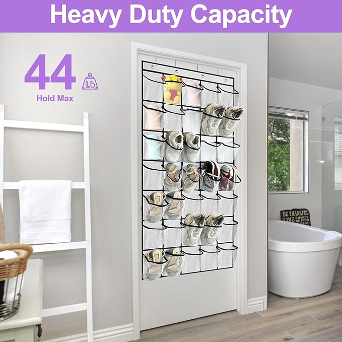 35 Large Pocket Over the Door Shoe Organizer, Extra Sturdy Oxford Fabric Hanging Shoe Rack for Door Closet, Wall Mesh Shoe Storage Holder for Mens Women Shoes (White)-NeatNest