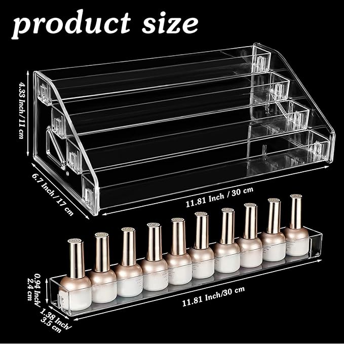 Nail Polish Organizer 48 Bottles of 4 Layers Sunglass Organizer Acrylic Display Rack Eyeglasses Storage Essential Oils Holder Makeup Organizer No Tool Needed Assembly, Clear-NeatNest