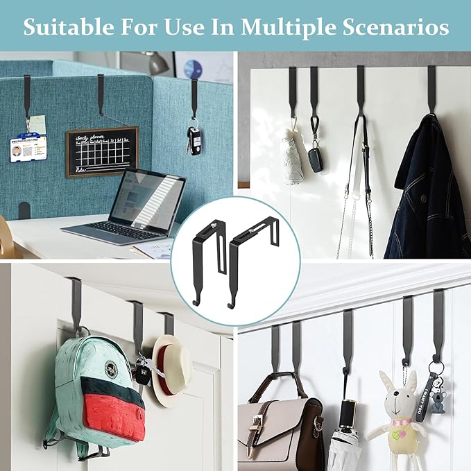 10 Pcs Over The Door Hooks, Adjustable Cubicle Hooks, Premium Metal Cubicle Door Hangers, Fit 1 3/8" to 3 1/2" Panels Heavy Duty Holder for Clothes, Towels, Hats, Coats, Black