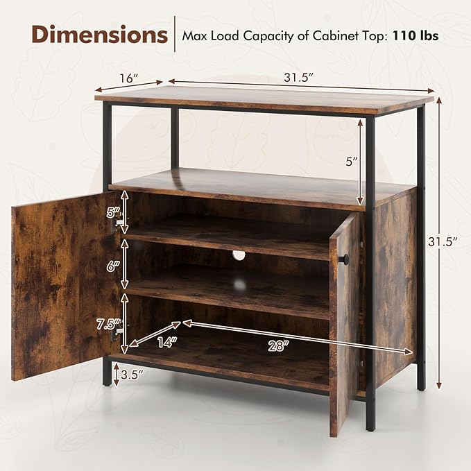 Buffet Cabinet, Industrial Storage Cabinet with Doors and Shelves, Wood Buffets & Sideboards, Farmhouse Coffee Bar, Rustic Console Table for Kitchen, Dining Living Room, Entryway-NeatNest