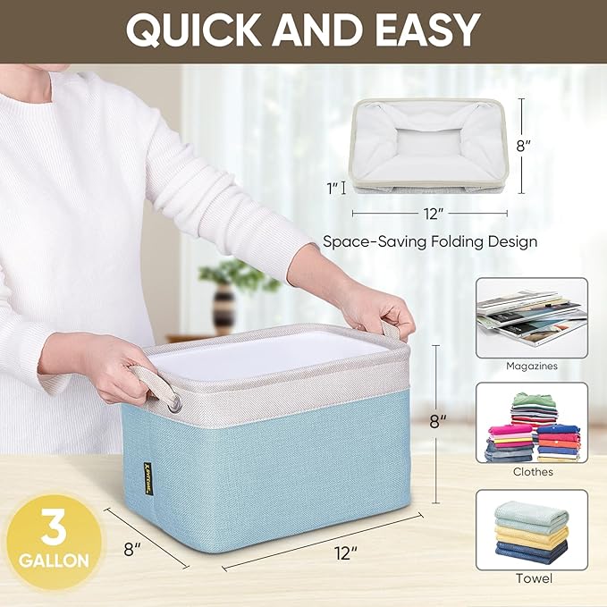 BALEINE 1 Pack Fabric Storage Bins for Shelves, Linen Storage Baskets for Organizing, Decorative Closet Bins for Clothes, Home (Skyblue, 12"x8"x8")-NeatNest