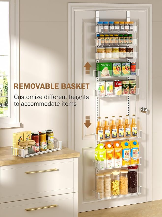 Delamu 9-Tier Over the Door Pantry Organizer with Acrylic Panel, Pantry Organization and Storage, White Hanging Basket Wall Spice Rack Seasoning Shelves, Home Kitchen Bedroom Bathroom House Essentials-NeatNest