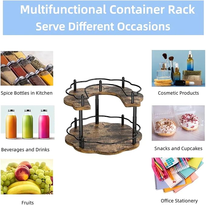 2-Tier Wooden Lazy Susan Turntable Organizer for Cabinet, Table Top, Kitchen, Pantry, Bathroom, Vanity Countertop, Rotating Wood Lazy Susans Rack for Spice, Seasoning Storage Organization(Petal)-NeatNest
