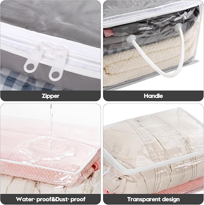 10 PCS Clear Zippered Storage Bags with Handle,Sweater Storage with Zipper,Foldable Closet Organizer Bed Sheet Organizer,Cube Plastic Organizer,Bag,Bin for Clothes,Towel-15.7 * 11.8 * 7.9-NeatNest