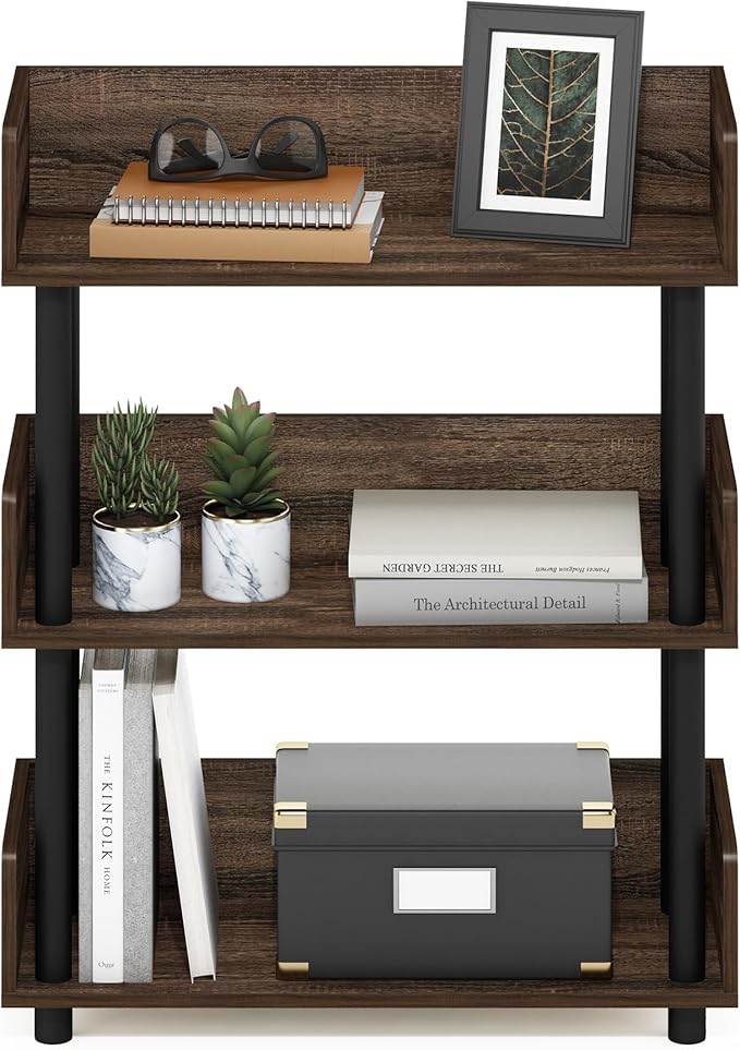 Furinno Turn-N-Tube 3-Tier Freestanding Multipurposes Display Rack, Bookshelf, Walnut-NeatNest