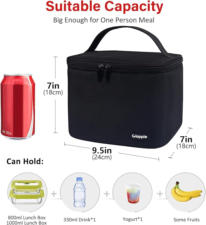 Gloppie Insulated Lunch Bag Lunch Box for Men Women Lunchbox Cooler Bag for Work Picnic, Idea for Gift, Black Honeycomb-NeatNest