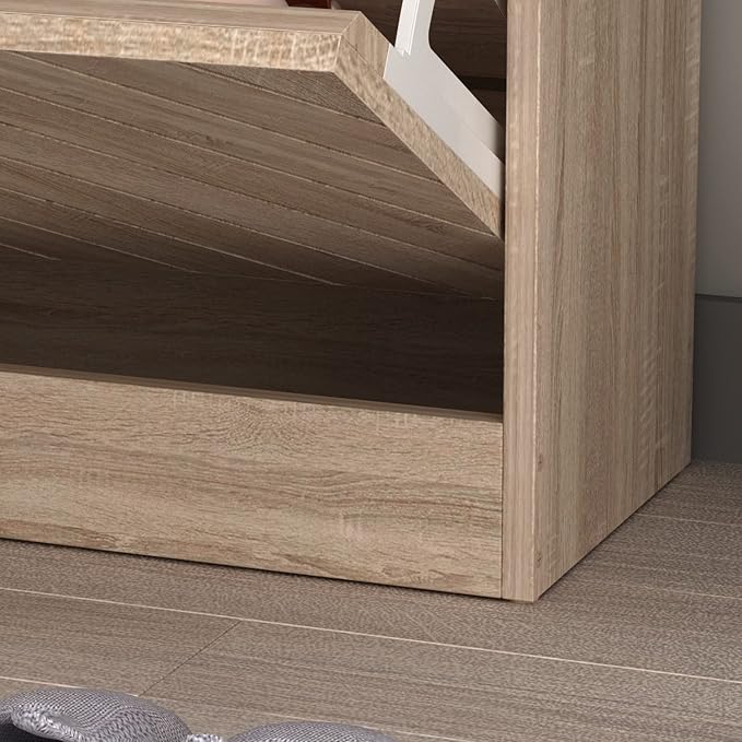 Homsee Modern Shoe Storage Cabinet with 2 Flip Drawers & Twill Louver Doors, Wood 2-Tier Shoe Rack Storage Organizer for Entryway, Hallway & Bedroom, Brown (22.4”L x 9.4”W x 29.5”H)-NeatNest
