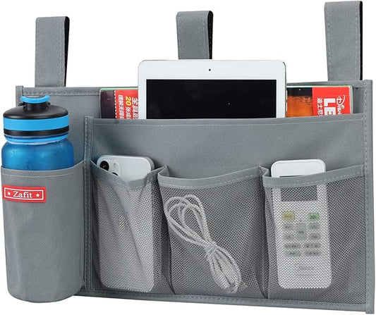 Hanging Bedside Caddy, Bedside Storage Organizer for Magazine, Phone, Remote control (5 Pockets-Grey)-NeatNest