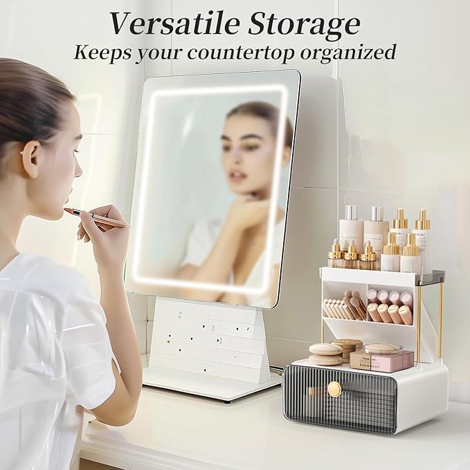 2-Tier Makeup Organizers Countertop,Versatile Bathroom Counter Organizer,Cosmetic Make Up Organizers for Vanity,Cute Skincare Organizer (Grey)-NeatNest