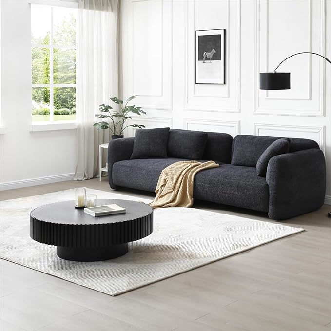 KEVINSPACE Black Round Coffee Table for Living Room Wood CoffeeTableRound Wood CoffeeTabl CircleCoffeeTable Modern Farmhouse Center TableCoffee Table Home Furniture 39.37"