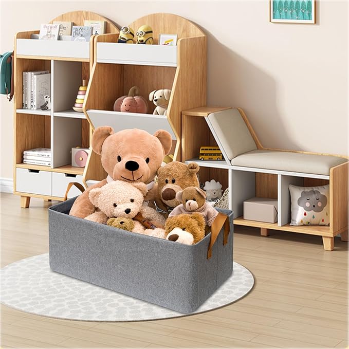 4 Pack Closet Cloth Storage Bins for Shelves,Large Storage Baskets for Shelves,Fabric Bins for Closet organization with Handles（Grey 17''L x 12.6''W x 7.5''H）-NeatNest