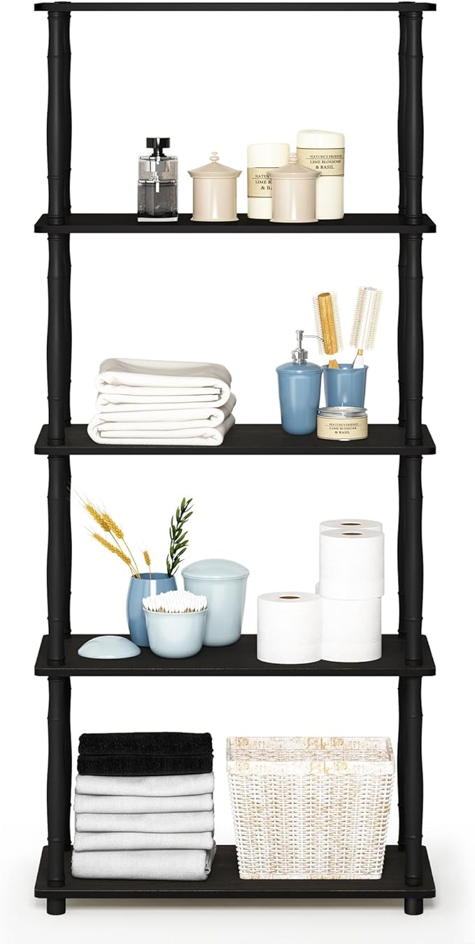 Furinno Turn-N-Tube 5-Tier Multipurpose Shelf / Display Rack / Storage Shelf / Bookshelf, Classic Tubes, Espresso/Black-NeatNest