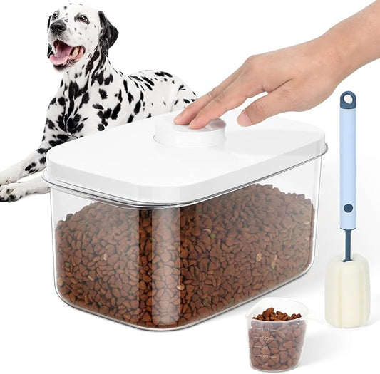 6 lbs Airtight Dog Cat Food Storage Container and Dog Treat Containers BPA-Free, PET Clear Stackable Pet Storage Bin, 1-Cup Scoop, 1-Sponge cleaning brush, Pop Top, With handle, Easy Mobility-Medium-NeatNest