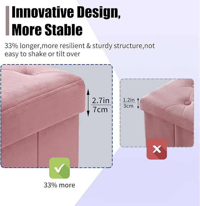 BRIAN & DANY 43 Inches Folding Storage Ottoman Bench, Velvet Ottoman with Storage for Living Room, Long Shoes Bench,Flannelette Footrest Benches Seat (Hot Pink)-NeatNest