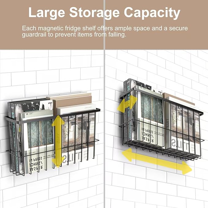 2 Pack Magnetic Wire Storage Baskets, Metal Strong Magnet Hanging Wire Storage Basket Organizer Holder, Magnetic Storage Bin Box Containers for Refrigerator/Whiteboard Classroom/Fridge /Locker