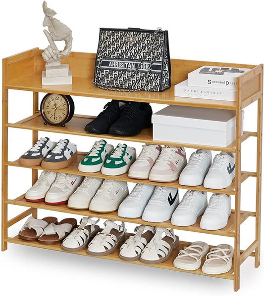 Bamboo Shoe Rack Organizer, 5 Tier Shoe Shelf Storage Organizer, for Entryway, Hallway, and Closet (Nature-39)-NeatNest
