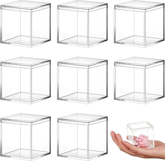 Blulu 8 Pieces Clear Acrylic Plastic Jewelry Box Mini Storage Box Mini Cube Containers with Lids for Candy Pill and Tiny Jewelry(Square,2.2 x 2.2 x 2.2 Inch)-NeatNest