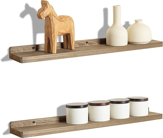 Freezing point Floating Shelf for Wall Set of 2 Natural Wood 23Inch Wall Shelves Decor Plant Display Collectibles Mounted Kitchen Bathroom Bedroom Corner Decorative Storage Stand Brown-NeatNest