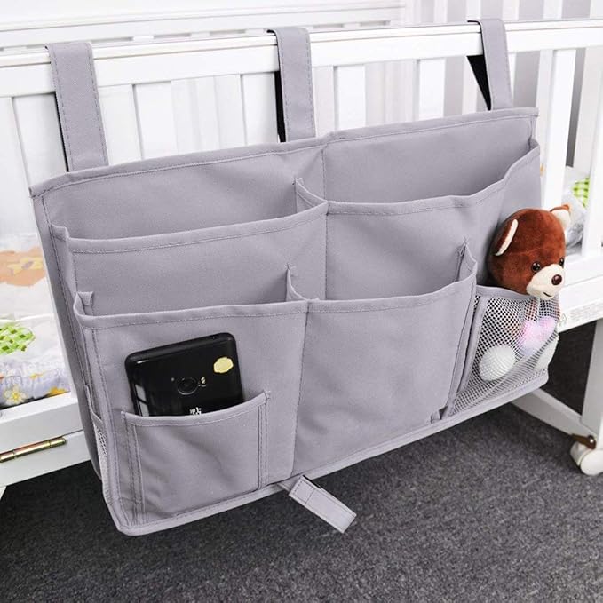 Bunk Bed Organizer - Bedside Storage Caddy with Pocket, Hanging Organizer for Camp, Dorm, Room, Hospital Bed Rail and More (Grey)-NeatNest
