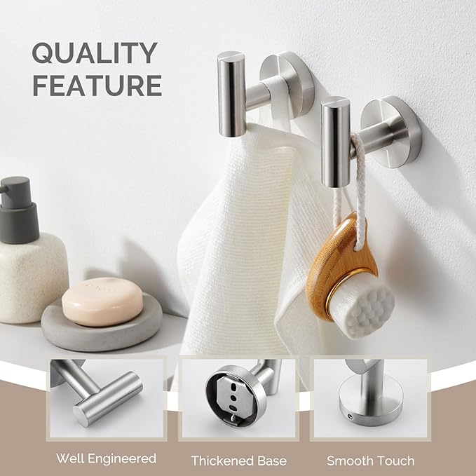Angle Simple Bathroom Towel Hook 2 PCS, SUS304 Stainless Steel Bath Robe Holder, Modern Hand Towel Hanger Wall Mounted, Brushed Nickel