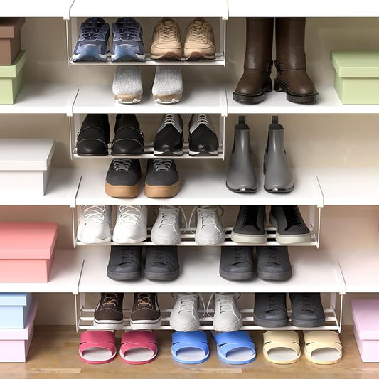 4 Pcs Expandable Shoe Rack Organizer for Closet 16.5-31.5 Inch Adjustable Retractable Hanging Cabinet Shoe Shelf Dorm Room Storage for Space Saving (White)-NeatNest