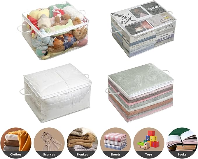 10 PCS Clear Zippered Storage Bags with Handle, Sweater Storage with Zipper, Foldable Closet Organizer Bed Sheet Organizer, Cube Plastic Organizer, Bag, Bin for Clothes,Towel-20 * 16 * 12-NeatNest