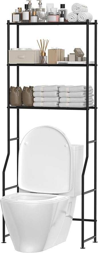 3-Tier Over The Toilet Storage, Freestanding Metal Bathroom Shelves, Space Saver Above The Over Toilet Storage Shelf for Bathroom, Black-NeatNest