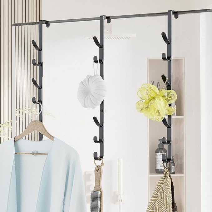 Over The Door Hooks, Metal Door Hooks for Hanging,Door Purse Organizer for Door Coat Hanger, Back of Shower for Hanging Towel Rack Clothes, Hat, Bathroom Bathroom Dorm Bedroom Closet (Black-3Packs)