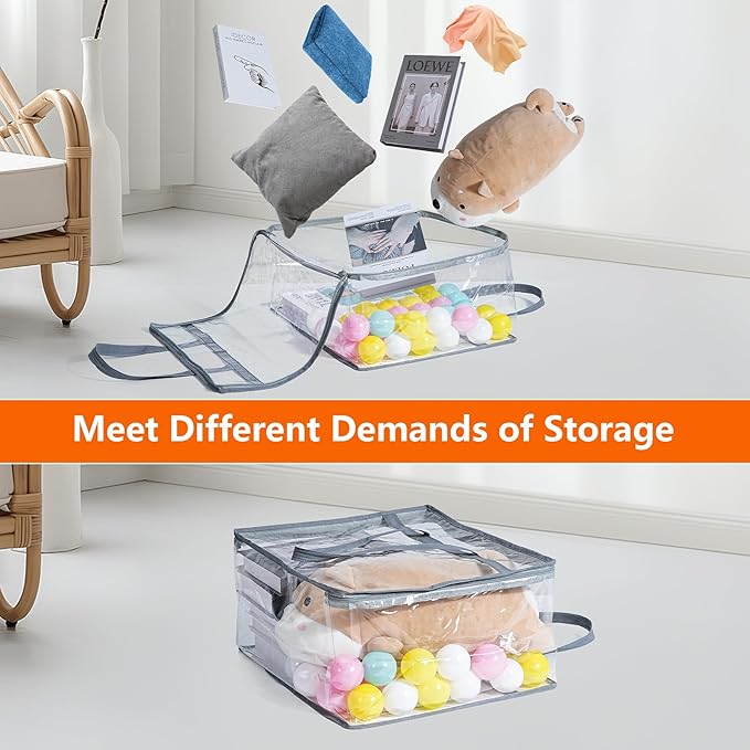 Budding Joy Clear Zippered Storage Bags for Clothes,40L Closet Organizers and Storage Containers Vinyl Moving Bag for Bedding, Linen, Blankets, Comforters, Clothing & Toys, Grey, 2 Pack-NeatNest