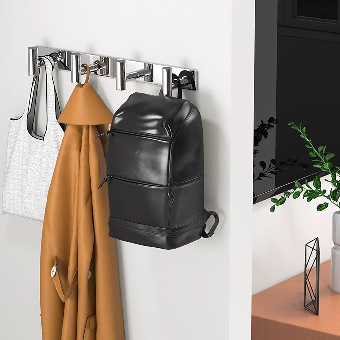 Wall Mounted Coat Rack-4 Hooks, Heavy Duty Stainless Steel Hook Rail for Towel Coat Hat Purse Bag Jacket, Towel Hooks for Entryway Bathroom Kitchen (Glossy 4 Hooks - 1 Pack)-NeatNest