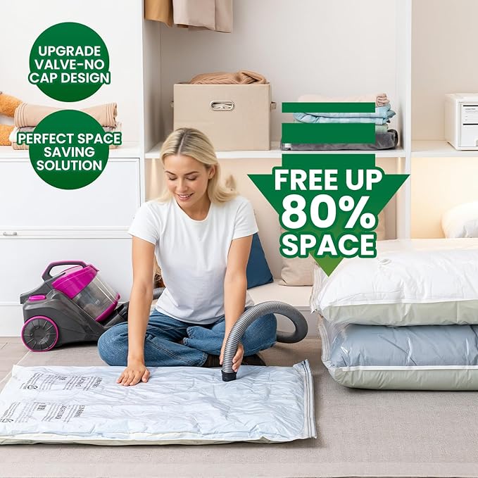 TAILI 6 Pack Vacuum Storage Bags, Jumbo Vacuum Seal Bags for Clothing (40x31 Inch), Space Saving for Bulky Bedding, Comforters and Blankets, Extra Large Closet Storage and Organization-NeatNest