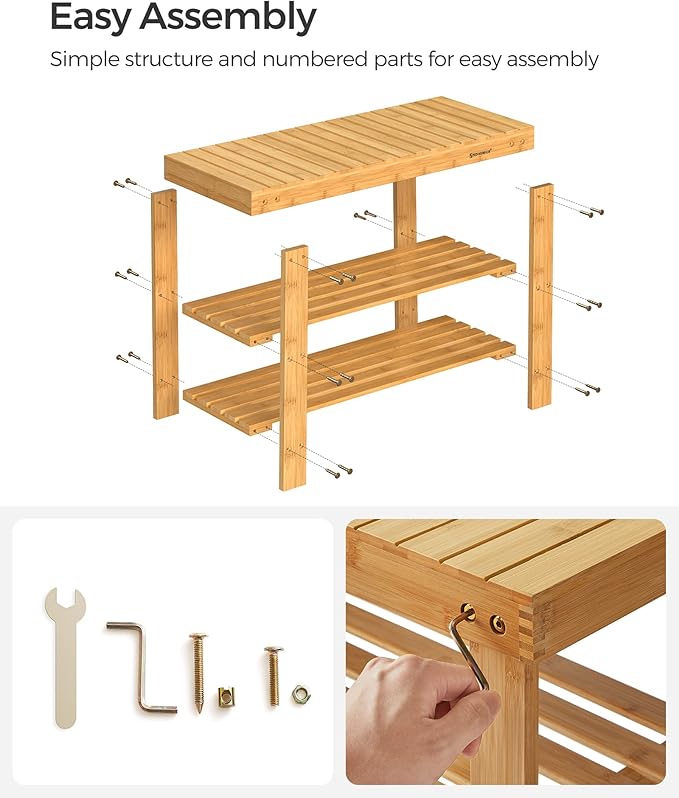 SONGMICS Shoe Rack Bench, 3-Tier Bamboo Shoe Storage Organizer, Entryway Bench, Holds Up to 286 lb, 11.3 x 27.6 x 17.8 Inches, for Entryway Bathroom Bedroom, Natural ULBS04N-NeatNest