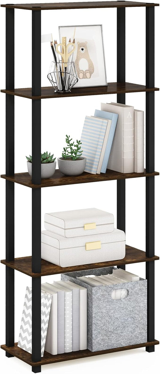Furinno Turn-S-Tube 5-Tier Multipurpose Shelf Display Rack with Square Tubes, Amber Pine/Black-NeatNest