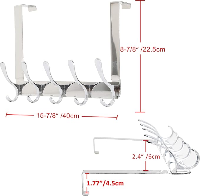 SKOLOO Over The Door Hook, Door Hanger Hooks for Hanging Clothes, Towels, Coats, Hats, Over The Door Towel Hook - Silver, Assembly Required