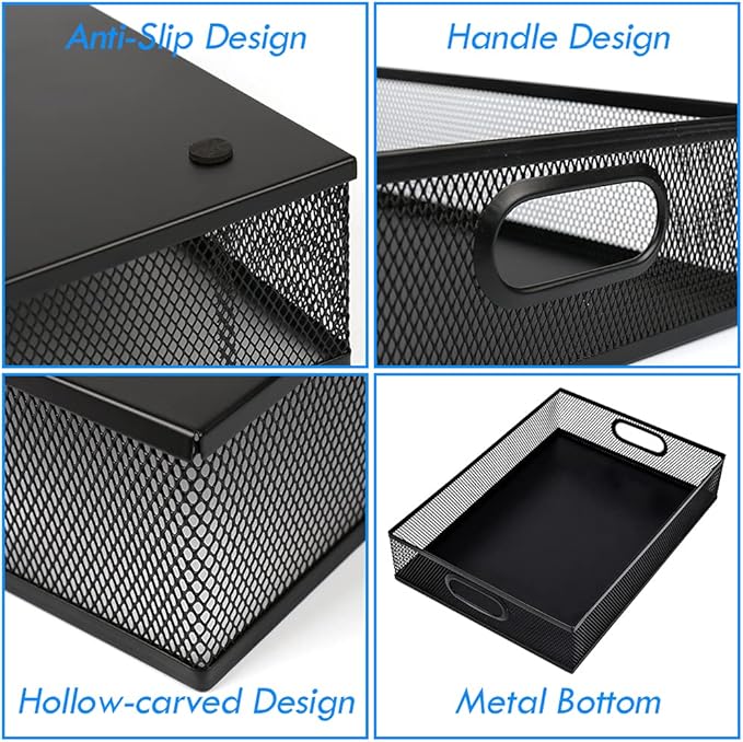 2Pcs Desk Drawer Organizer, Stable Metal Mesh Desk Storage Tray, Versatile Storage Box Set for Office Home Supplies,13 x 9 inches-NeatNest