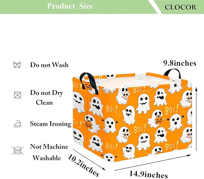 CLOCOR Rectangular Storage Basket Empty, Gift Basket for Halloween, Waterproof Storage Bin with Handles, Room Decor(Boo Ghosts)-NeatNest